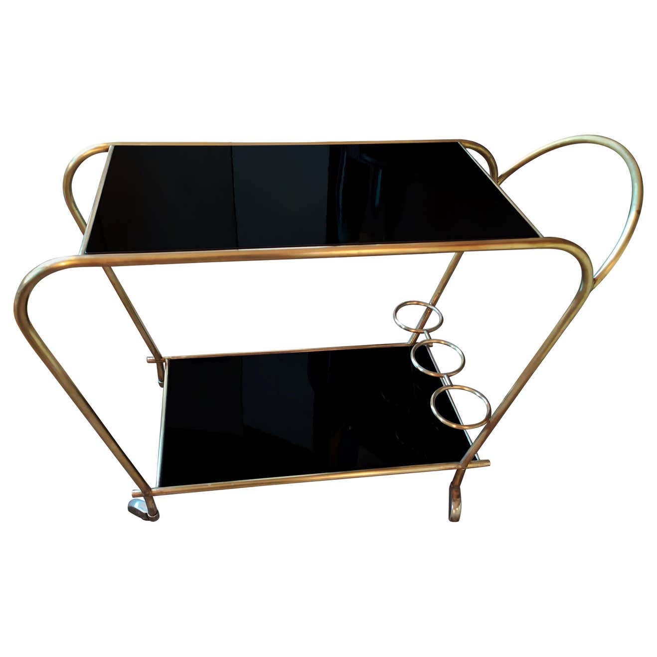 1950s Astonishing Italian Cart in Brass and Lacquered Wood