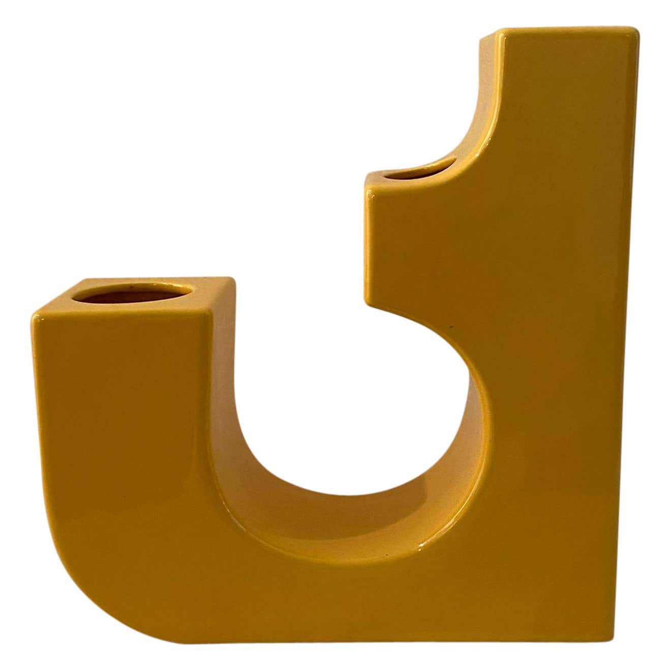 1970s Astonishing Space Age Yellow Vase in Ceramic by Gabbianelli, Made in Italy
