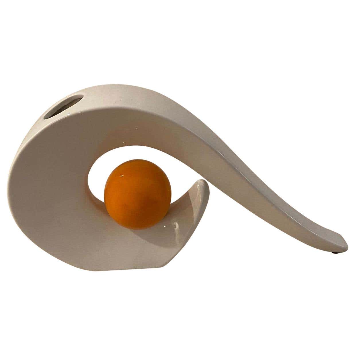 1970s Astonishing Space Age White Vase in Ceramic by Gabbianelli, Made in Italy