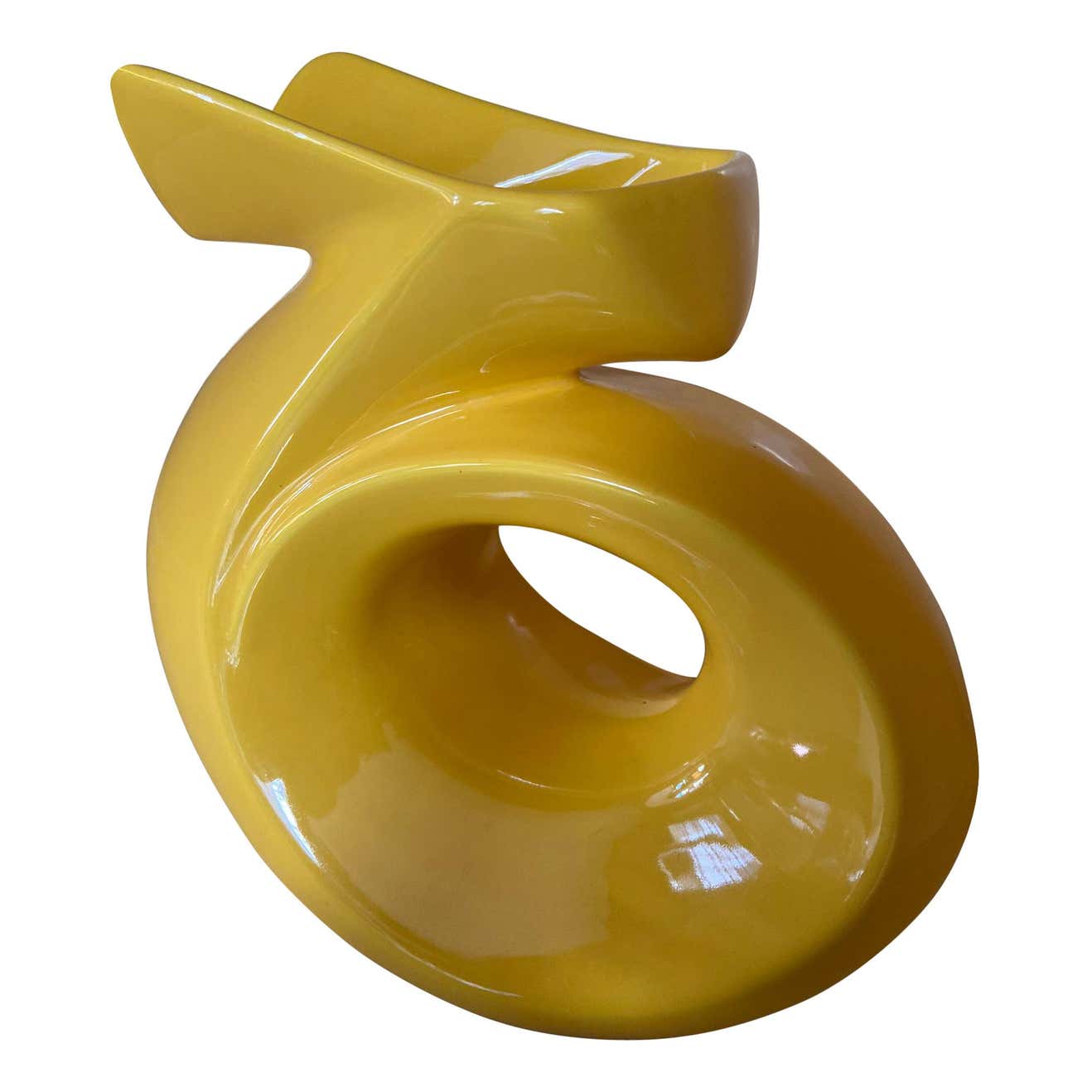 1970s Astonishing Space Age Yellow Vase in Ceramic by Gabbianelli, Made in Italy